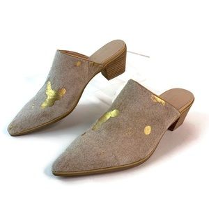 Chocolat Blu Clint Ivory Gold Painted Calf Pony Hair Mule Ankle Boots Size 41